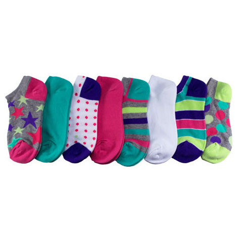 Stride Rite Girls No-Show Sock - Party Star, 8 Pack