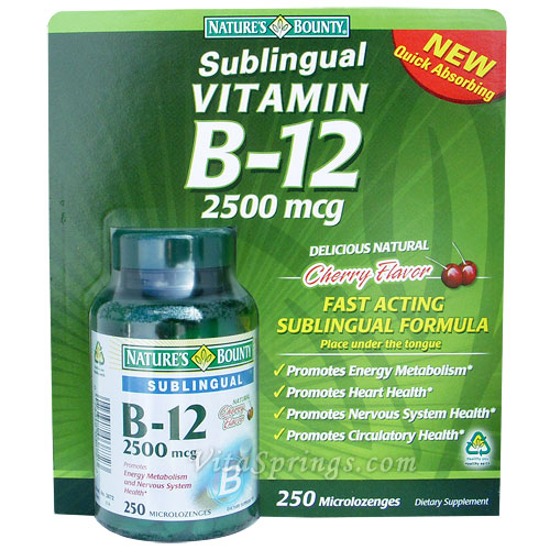 Sublingual Vitamin B-12 2500 mcg - Cherry Flavor, 250 Microlozenges, Natures Bounty