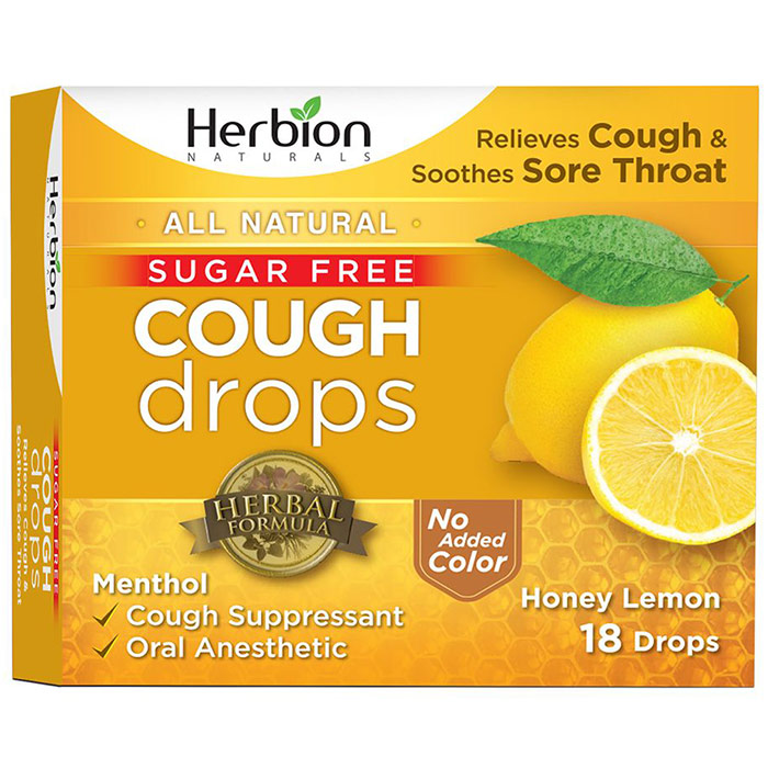 Sugar-Free Cough Drops - Honey Lemon, 18 Lozenges, Herbion