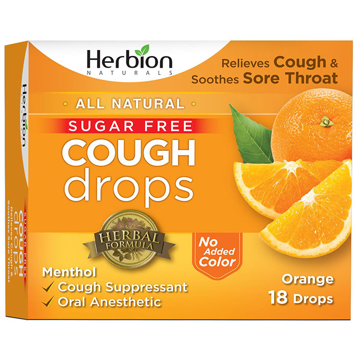 Sugar-Free Cough Drops - Orange, 18 Lozenges, Herbion