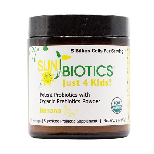 SunBiotics Just 4 Kids Organic Probiotic with Prebiotics Powder - Banana, 2 oz, Windy City Organics