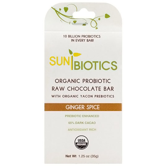 SunBiotics Organic Probiotic Raw Chocolate Bar - Ginger Spice, 1.25 oz, Windy City Organics