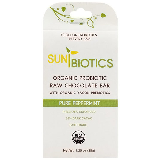 SunBiotics Organic Probiotic Raw Chocolate Bar - Pure Peppermint, 1.25 oz, Windy City Organics