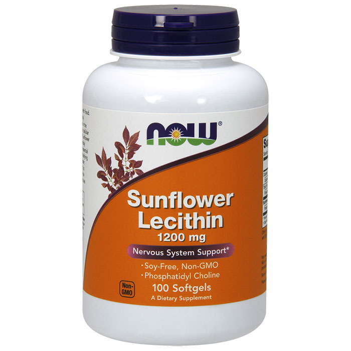 Sunflower Lecithin 1200 mg Soy-Free, Non-GMO, 100 Softgels, NOW Foods