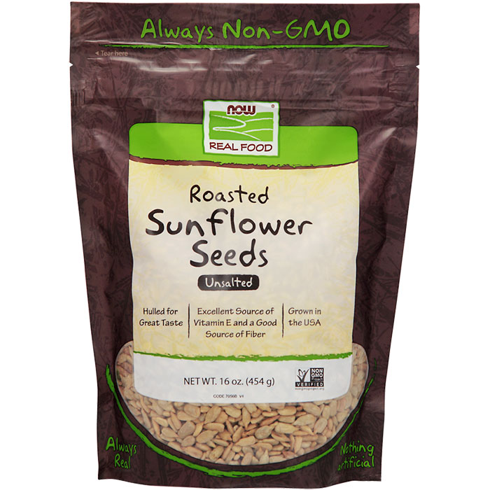 Sunflower Seeds Roasted and Unsalted Hulled, 1 lb, NOW Foods Day of