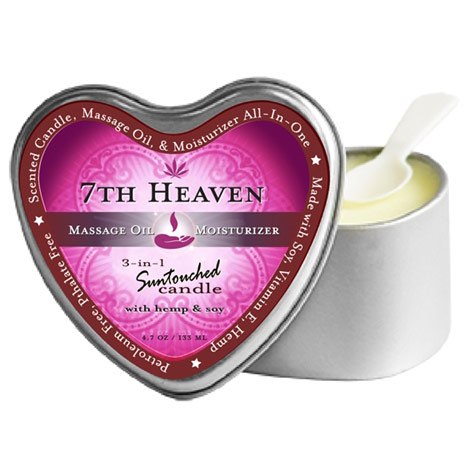 3-in-1 Suntouched Massage Candle with Hemp & Soy Heart Shaped, 7th Heaven, 4.7 oz, Earthly Body