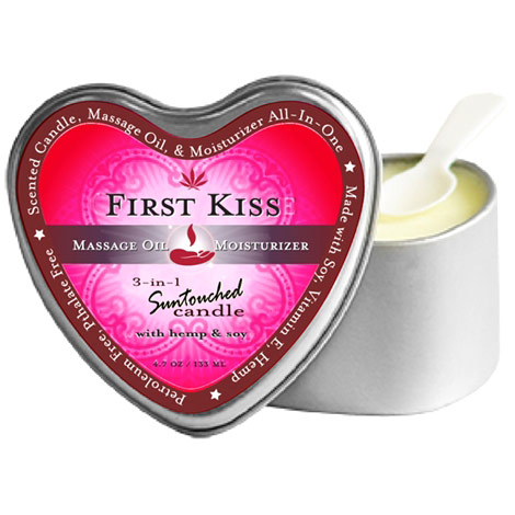 3-in-1 Suntouched Massage Candle with Hemp & Soy Heart Shaped, First Kiss, 4.7 oz, Earthly Body