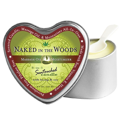 3-in-1 Suntouched Massage Candle with Hemp & Soy Heart Shaped, Naked in the Woods, 4.7 oz, Earthly Body