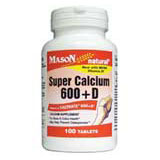 Super Calcium 600 mg with Vitamin D, 100 Tablets, Mason Natural
