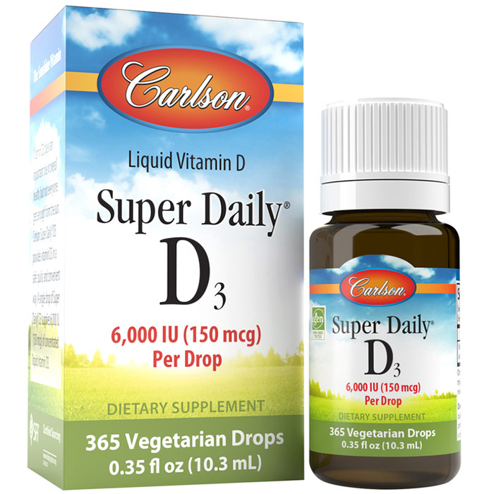 Super Daily D3 6,000 IU, Liquid Vitamin D, 365 Vegetarian Drops (10.3 ml), Carlson Labs