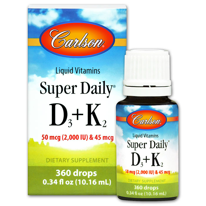 Super Daily D3+K2, Liquid Vitamins (360 Drops), 0.34 oz (10.16 ml), Carlson Labs