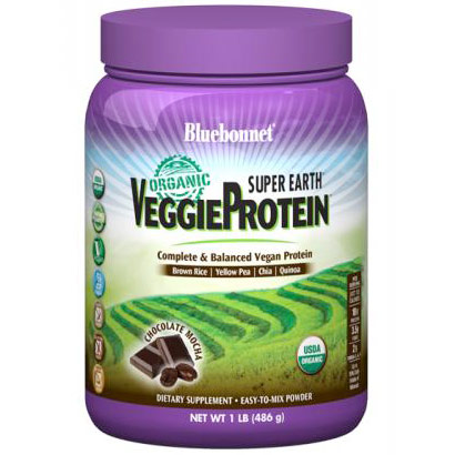 Super Earth Organic VeggieProtein Powder (Veggie Protein), Chocolate Mocha Flavor, 1 lb, Bluebonnet Nutrition