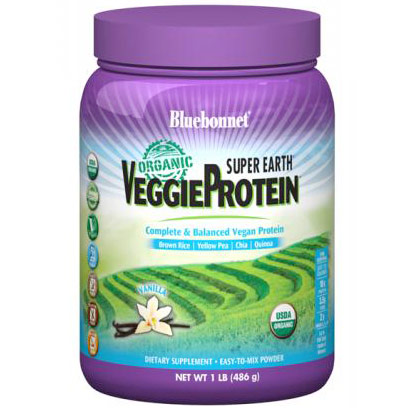 Super Earth Organic VeggieProtein Powder (Veggie Protein), Vanilla Flavor, 1 lb, Bluebonnet Nutrition