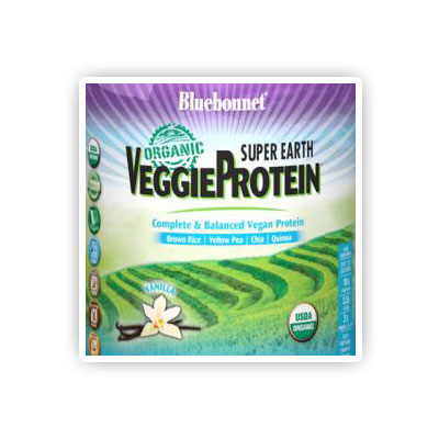 Super Earth Organic VeggieProtein Powder (Veggie Protein), Vanilla Flavor, 8 Packets, Bluebonnet Nutrition