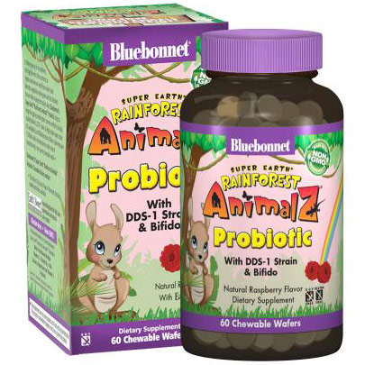 Super Earth Rainforest Animalz Probiotic for Children, 60 Chewable Wafers, Bluebonnet Nutrition