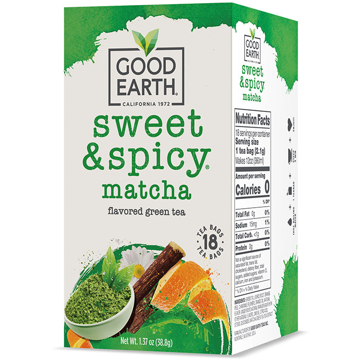 Good Earth Tea Super Green Tea, Matcha, Sencha & Orange, 18 Tea Bags, Good Earth Tea