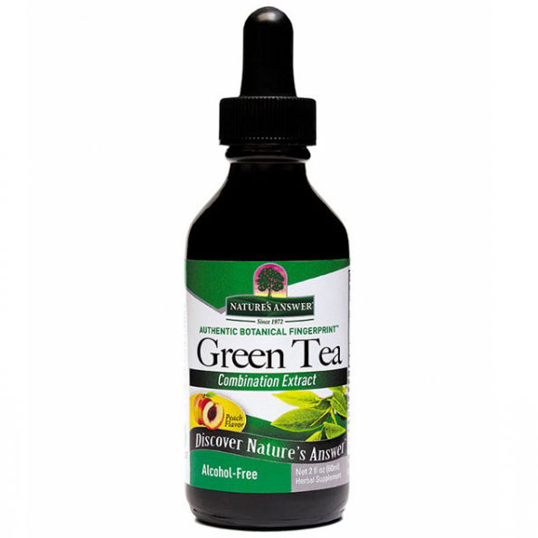 Super Green Tea Extract Liquid - Peach Flavor, 2 oz, Natures Answer