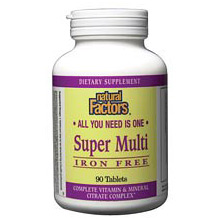 Natural Factors Super Multi Iron Free 90 Tablets, Natural Factors