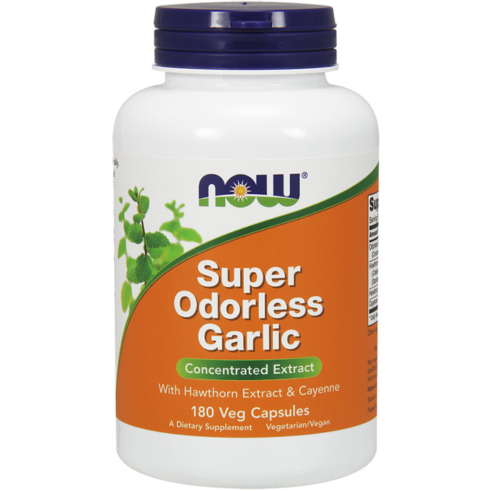 Garlic Super Odorless, With Hawthorn & Cayenne, 180 Capsules, NOW Foods
