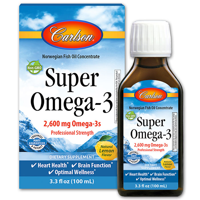 Super Omega-3 Liquid - Natural Lemon Flavor, 3.3 oz (100 ml), Carlson Labs