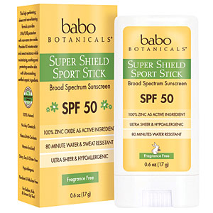 Super Shield Sport Stick Sunscreen SPF 50, 0.6 oz, Babo Botanicals