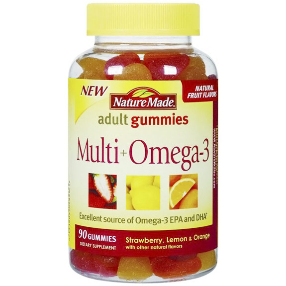 Nature Made Adult Gummies Multi + Omega 3, Chewable Multi-Vitamins, 90 Gummies