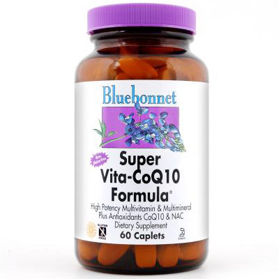 Super Vita-CoQ10 Formula, Multivitamin Plus CoQ10 & NAC, 120 Caplets, Bluebonnet Nutrition