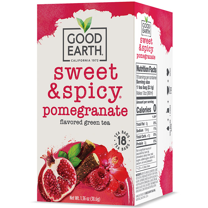 Pomegranate Burst, Green Tea, 18 Tea Bags, Good Earth Tea