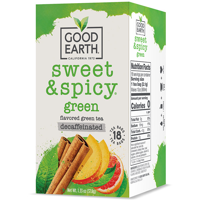 Sweet & Spicy Decaffeinated Green Tea, 18 Tea Bags, Good Earth Tea