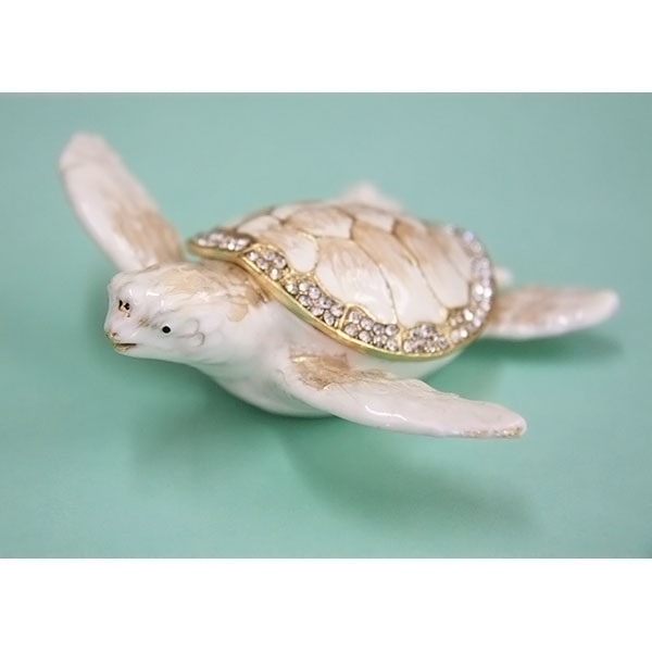 Swimming White Turtle Gilt Jewelry Gift Box with Fine Crystals