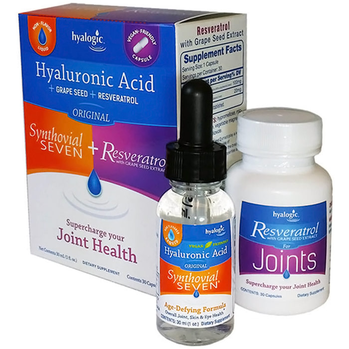 Synthovial Seven Plus, Hyaluronic Acid Liquid + Resveratrol Caps, 1 oz + 30 Capsules, Hyalogic