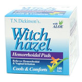 T.N. Dickinsons Witch Hazel Hemorrhoidal Pads with Aloe, 100 Pads, Dickinson Brands