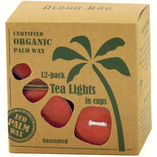 Eco Palm Wax Tea Lights in Cups, Unscented, Red, 12 Candles, Aloha Bay