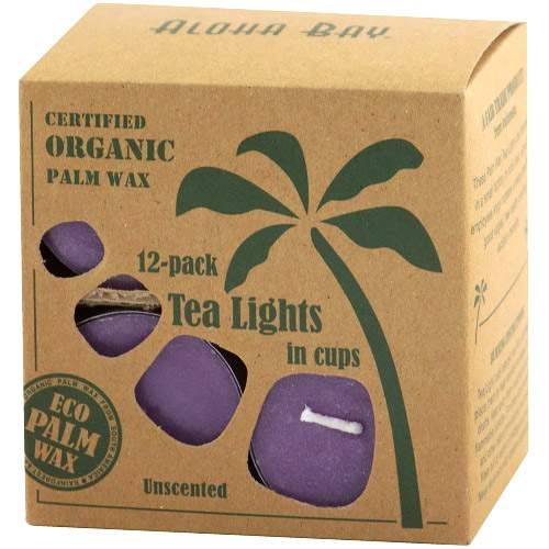 Eco Palm Wax Tea Lights in Cups, Unscented, Violet, 12 Candles, Aloha Bay