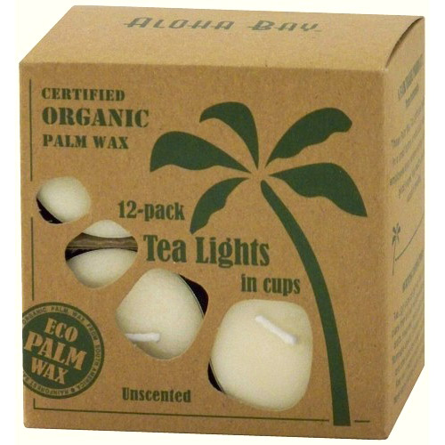Eco Palm Wax Tea Lights in Cups, Unscented, Cream, 12 Candles, Aloha Bay