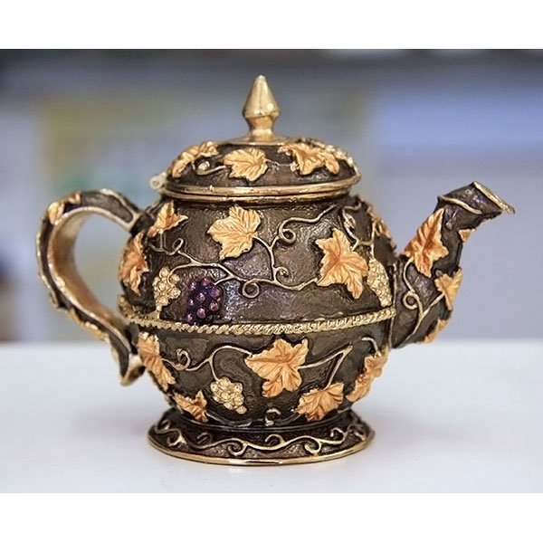Teapot Gilt Jewelry Gift Box with Fine Crystals
