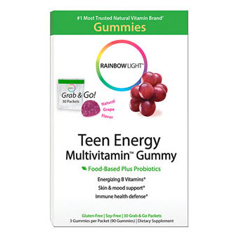 Teen Energy Multivitamin Gummy, Food Based + Probiotics, 30 Packets (90 Gummies), Rainbow Light