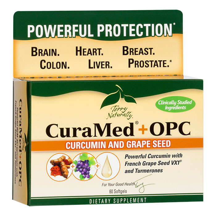 Terry Naturally CuraMed + OPC, Curcumin and Grape Seed, 60 Softgels, EuroPharma