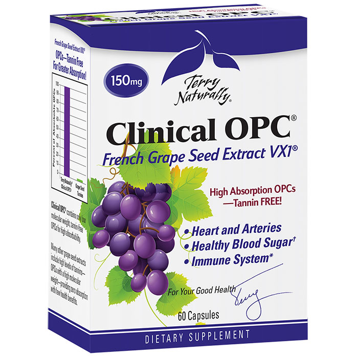 Terry Naturally Clinical OPC 150 mg, Superior French Grape Seed Extract, 60 Capsules, EuroPharma