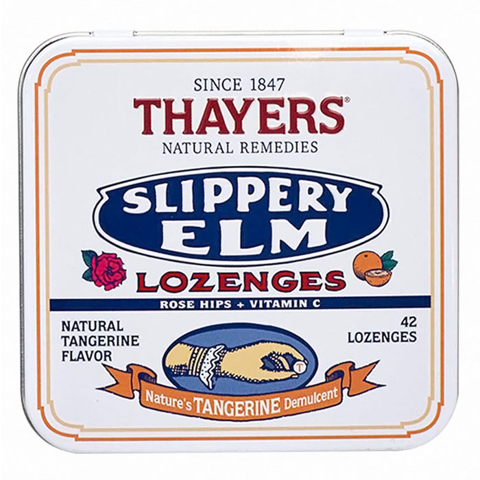 Thayers Slippery Elm Lozenges - Tangerine Flavor, with Rose Hips and Vitamin C, 42 Lozenges