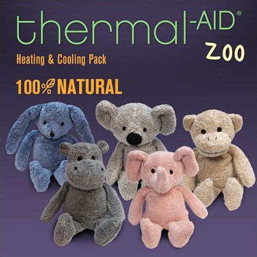 Thermal-Aid 100% Natural Heating & Cooling Plush Zoo Animals, Hot Cold Pack, Childrens Pain Relief Aid, 1 Pack