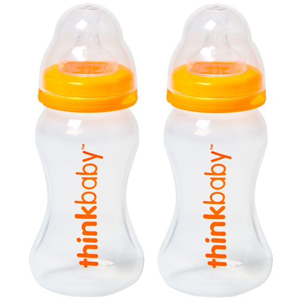 Thinkbaby BPA Free Baby Bottle with Stage A Nipple (0-6 Months), 9 oz x 2 Pack