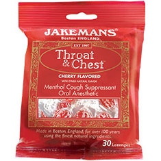Throat & Chest Menthol Cough Suppressant Lozenges, Cherry Flavored, 30 ct, Jakemans