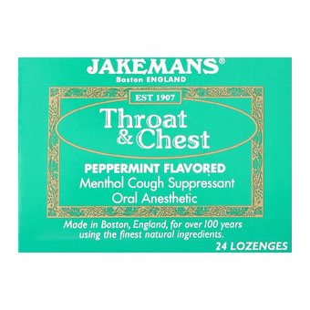 Throat & Chest Menthol Lozenges, Peppermint Flavored, 24 ct, Jakemans
