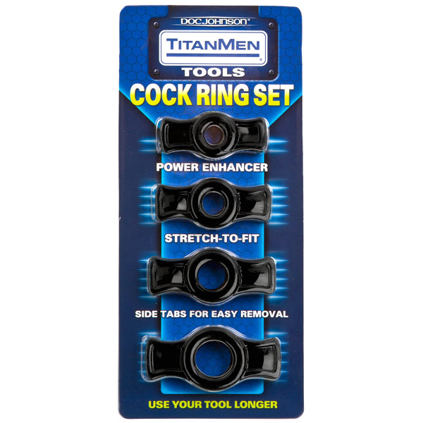 TitanMen Cock Ring Set - Black, Doc Johnson