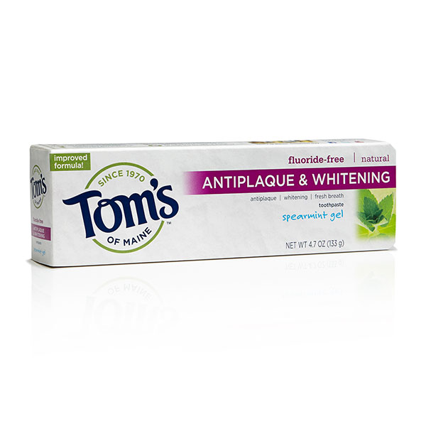 Fluoride-Free Antiplaque & Whitening Toothpaste - Spearmint Gel, 4.7 oz, Toms of Maine