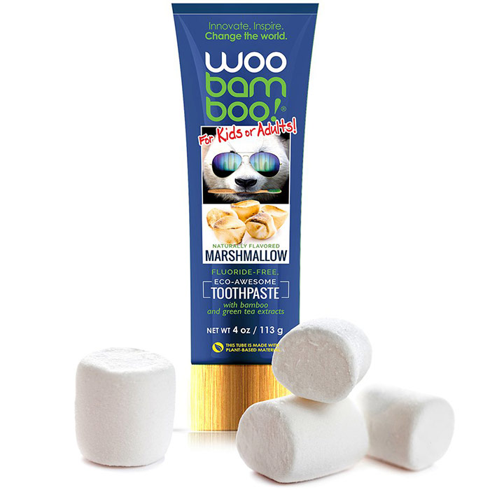 Fluoride Free Toothpaste For Kids or Adults, Marshmallow, 4 oz, WooBamboo