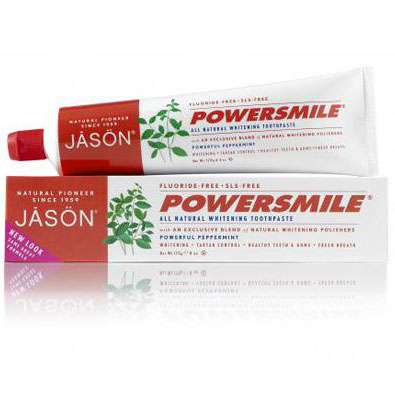 PowerSmile Whitening Toothpaste Powerful Peppermint Fluoride-Free, 6 oz, Jason Natural