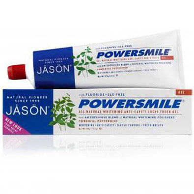 PowerSmile Anti-Cavity & Whitening Toothpaste Gel, Powerful Peppermint, 6 oz, Jason Natural