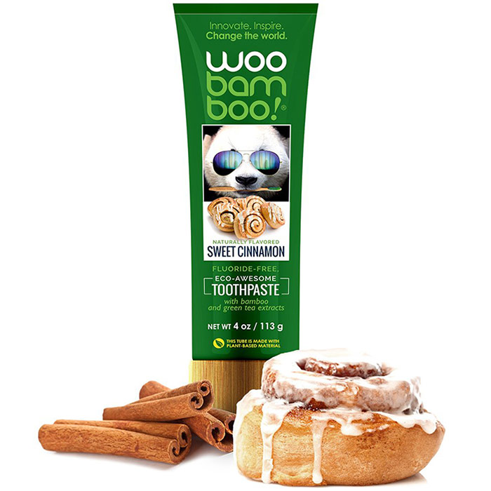 Fluoride Free Toothpaste with Bamboo & Green Tea Extracts, Sweet Cinnamon, 4 oz, WooBamboo